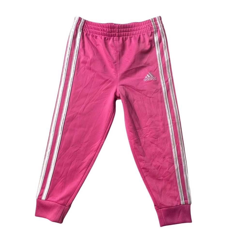 Adidas Track Pants Kids 3T‎ Pink AG0253 Regular Fit 3-Stripe Joggers Athletic
